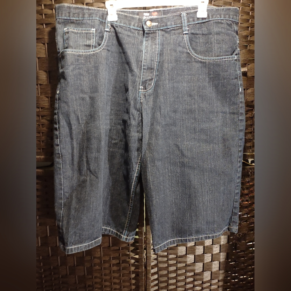Vintage Y2K Red Diamond Baggy  Denim Shorts Mens Size 40 Faded Black
